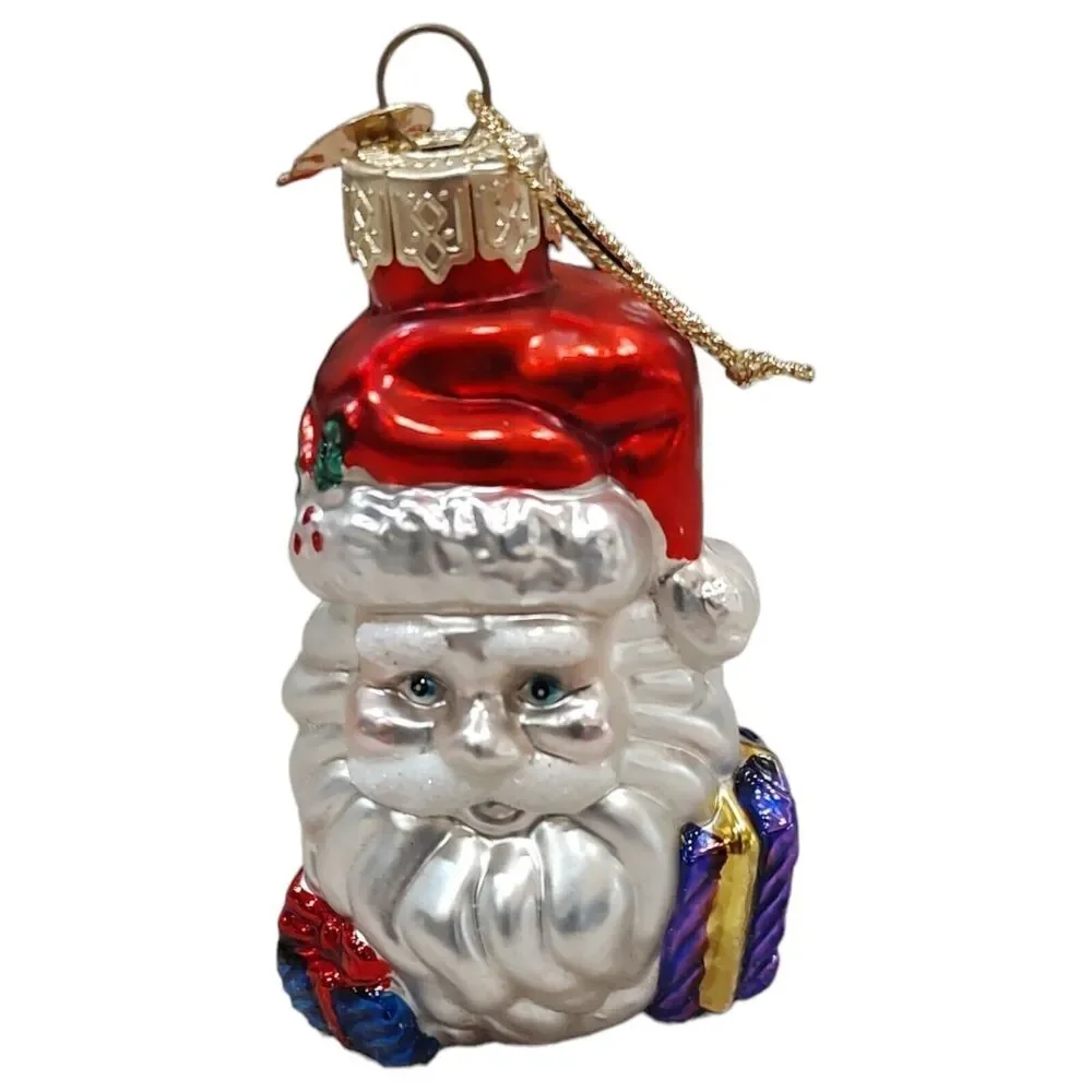 Jolly Santa Claus Bearded Presents Christmas Ornament Blown Glass Thomas Pacconi
